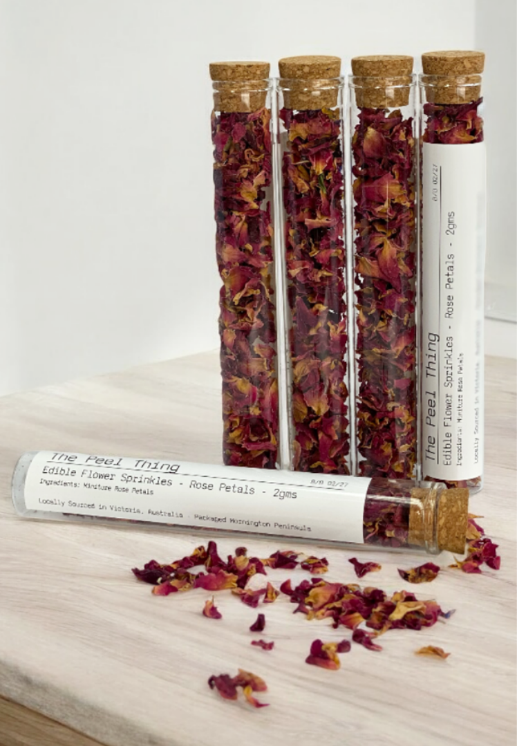 Gift Size - Test Tubes - Edible Flower Sprinkles - Rose Petals - 2mg