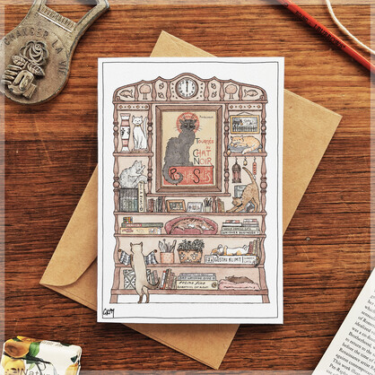 Cats and Books - Greeting Card