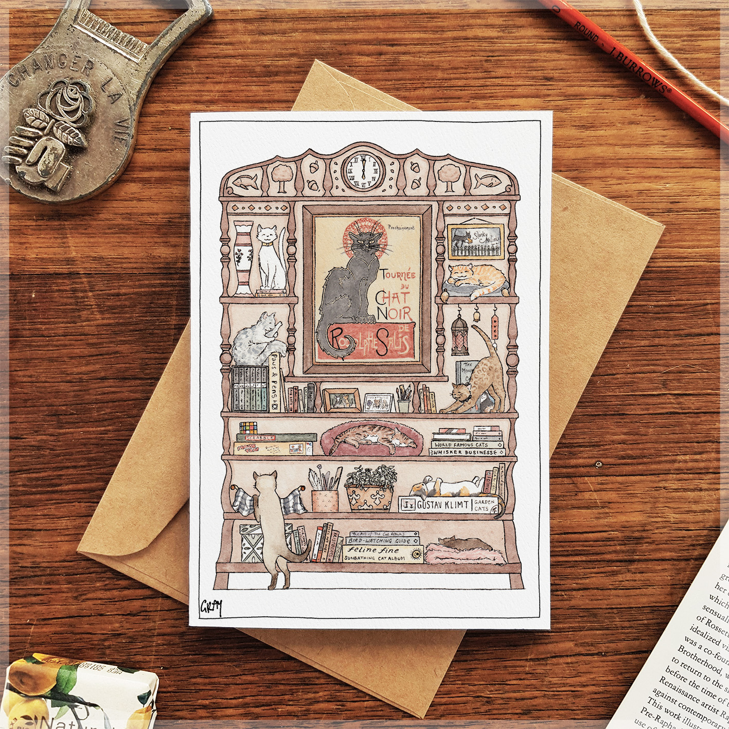 Cats and Books - Greeting Card