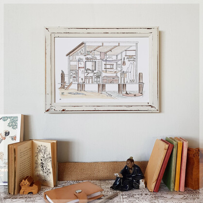 Beach Shack with 10 Hidden Cats - A4 Art Print