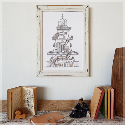 Lighthouse with 10 Hidden Cats - A4 Art Print