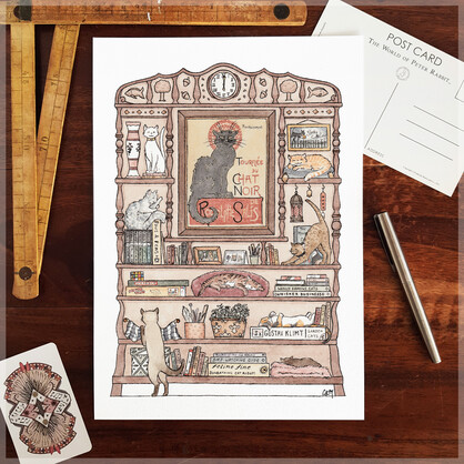 Cats and Books A4 Fine Art Print