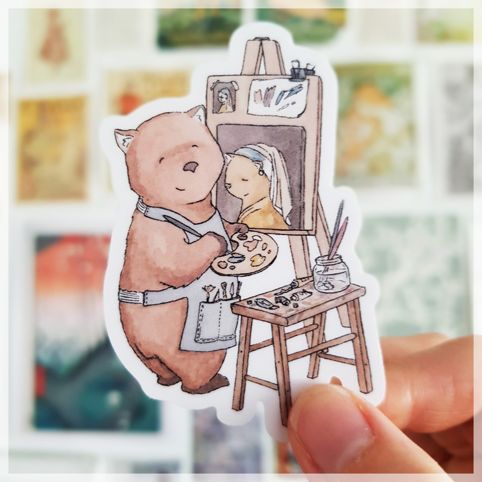 Wombat With a Pearl Earring ~ Vinyl Sticker
