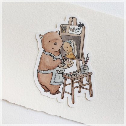 Wombat With a Pearl Earring ~ Vinyl Sticker
