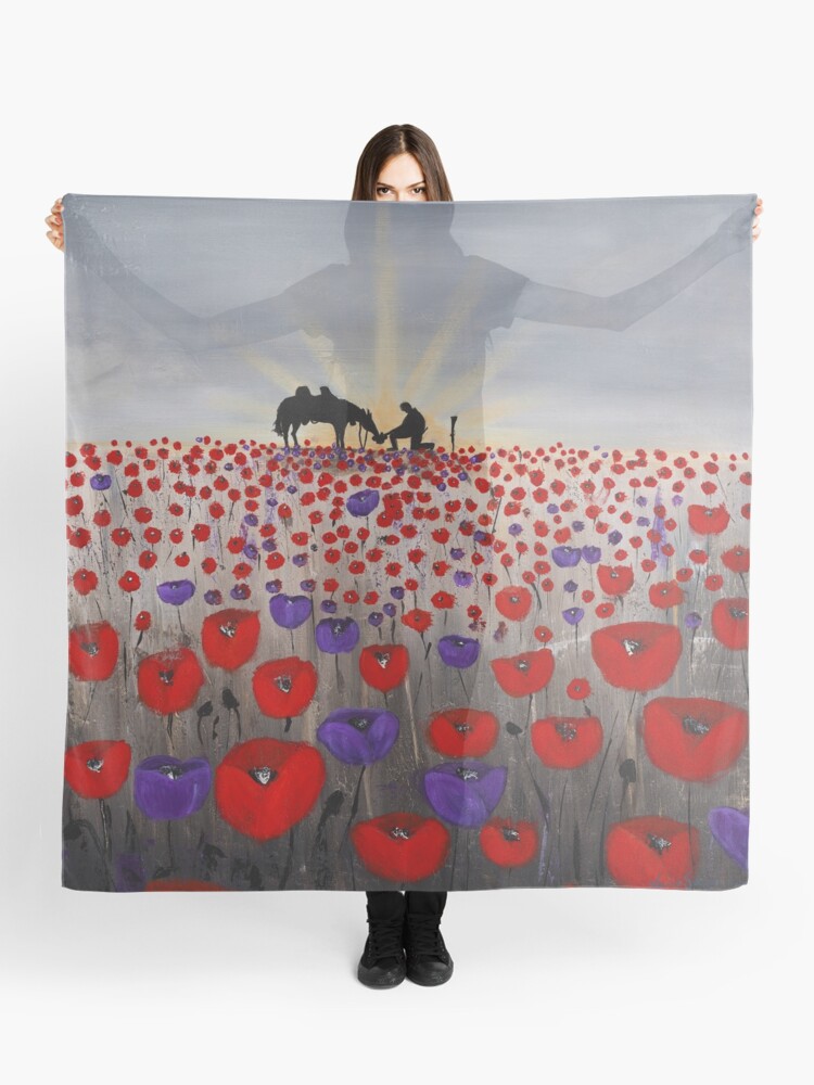 Benedictus - Scarf / Wrap - Designed From Original Anzac Day Artwork - Red Poppies