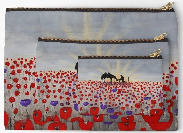 Benedictus - Zipper Pouches (Med) - Designed From Original Anzac Day Artwork - Red Poppies