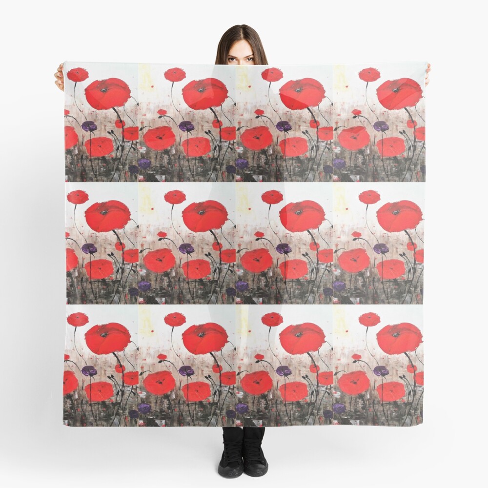 For The Fallen - Scarf / Wrap - Designed From Original Anzac Day Artwork - Red Poppies