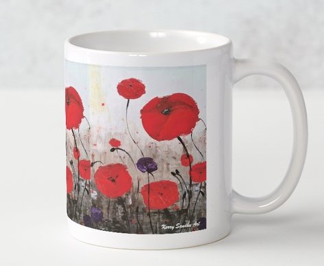 For The Fallen - Ceramic Mug - Designed From Original Anzac Day Artwork - Red Poppies