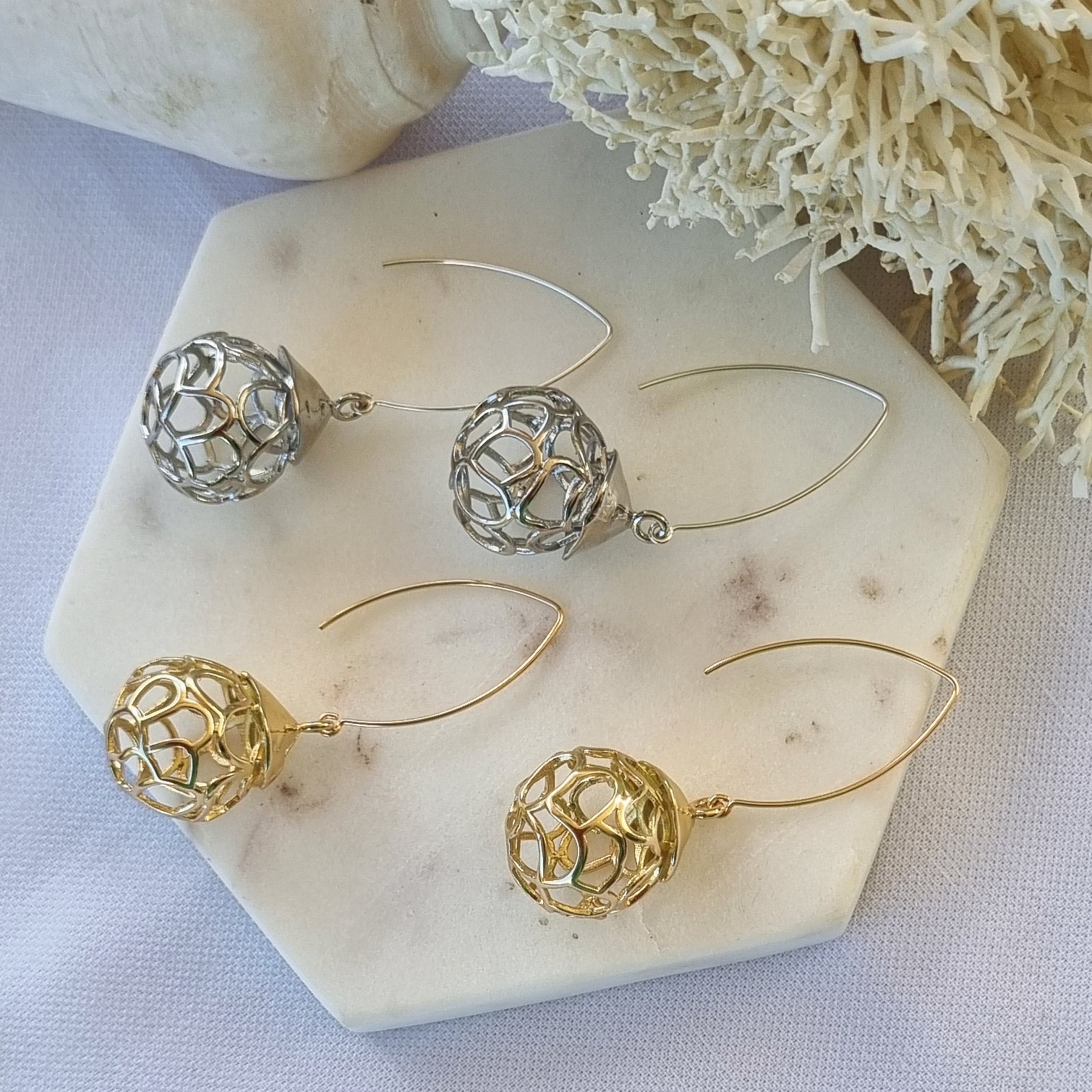 Baroque wire ball Earrings Sterling Silver or 14k Gold filled Earwires