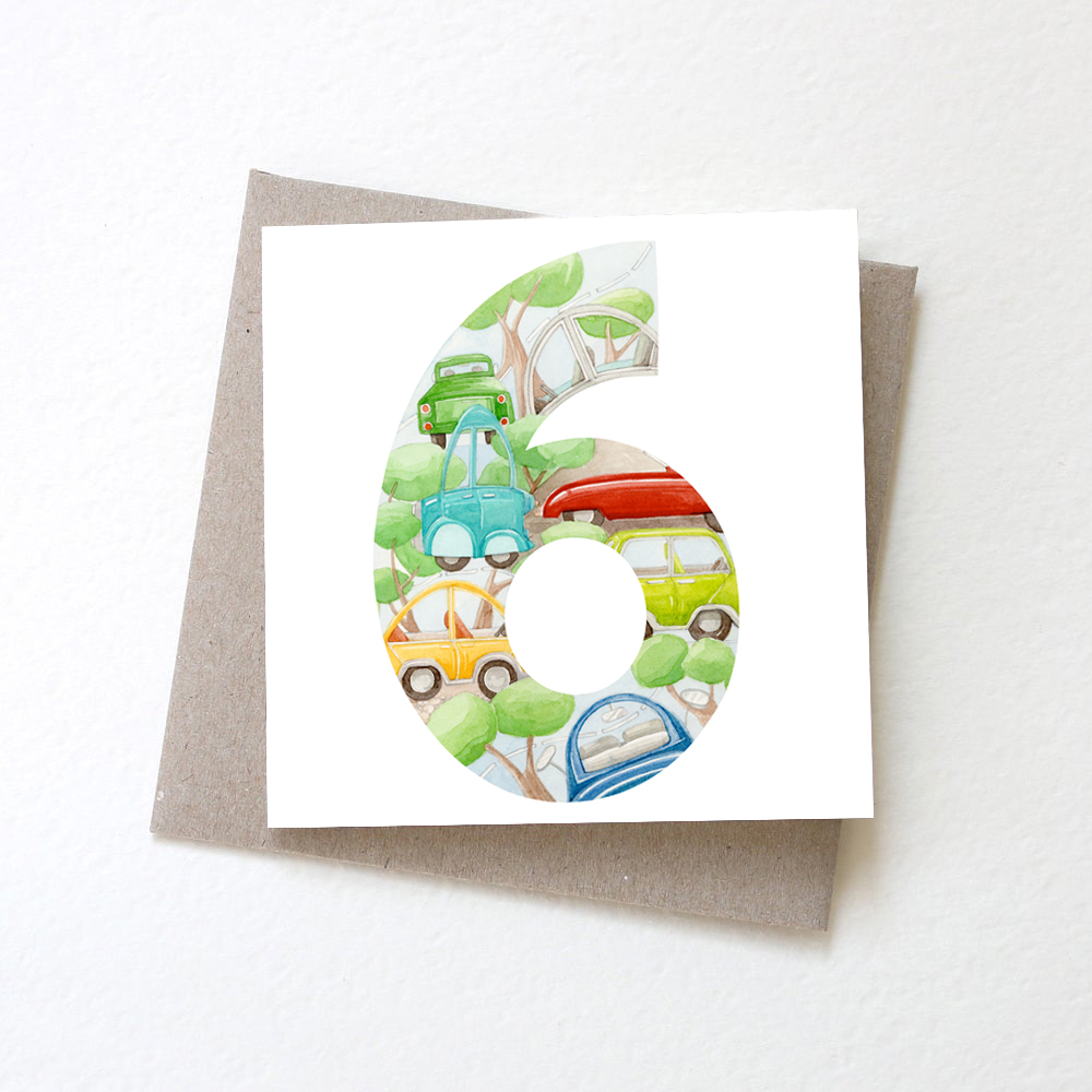 Birthday Card - No.6 Six Colourful Cars