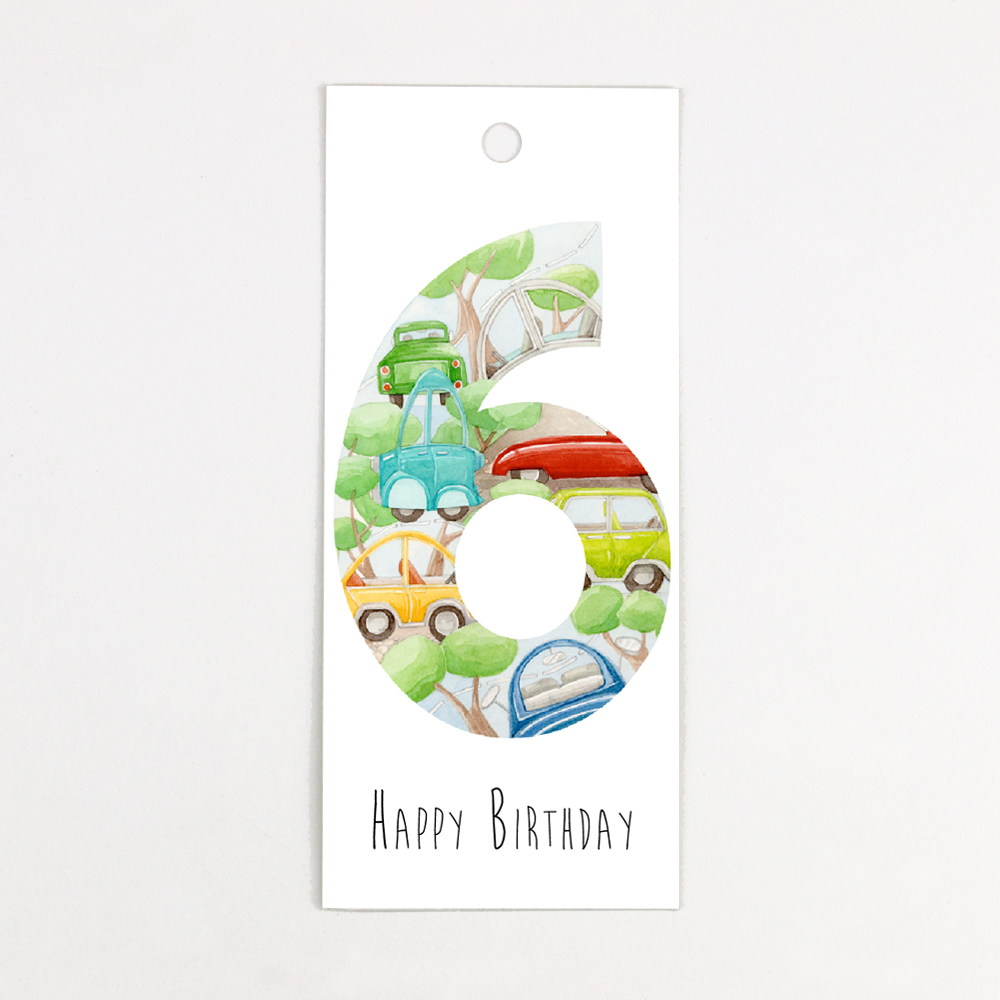 Birthday Card - No.6 Six Colourful Cars