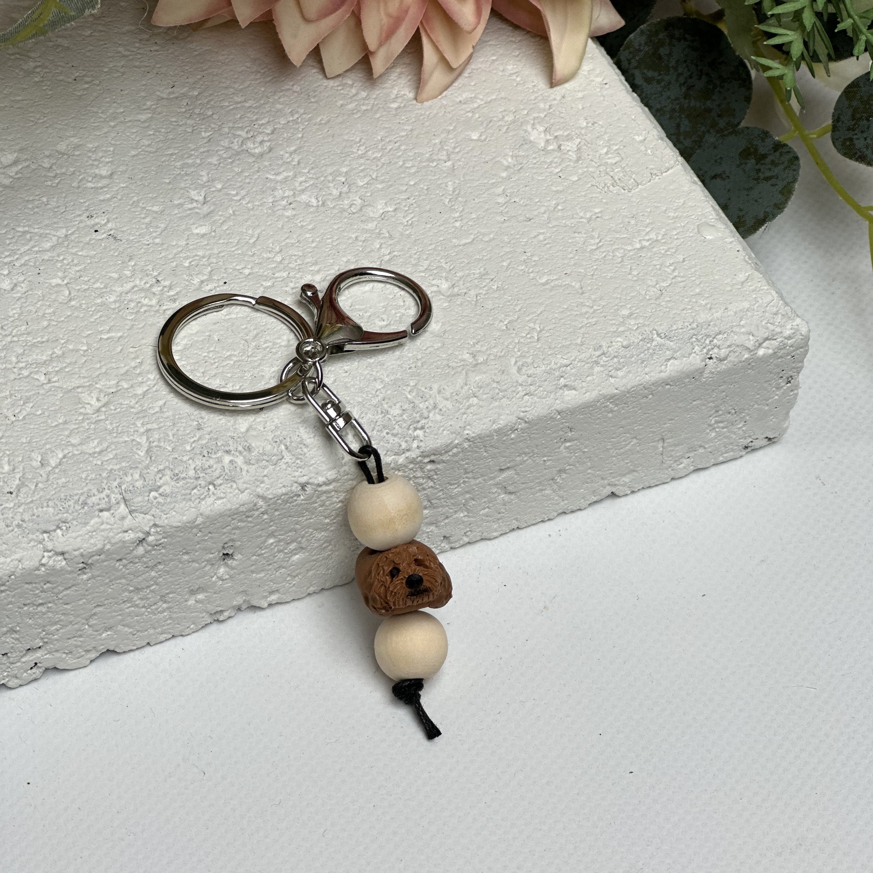 Cavoodle keyring - handmade polymer clay cavoodle keychain