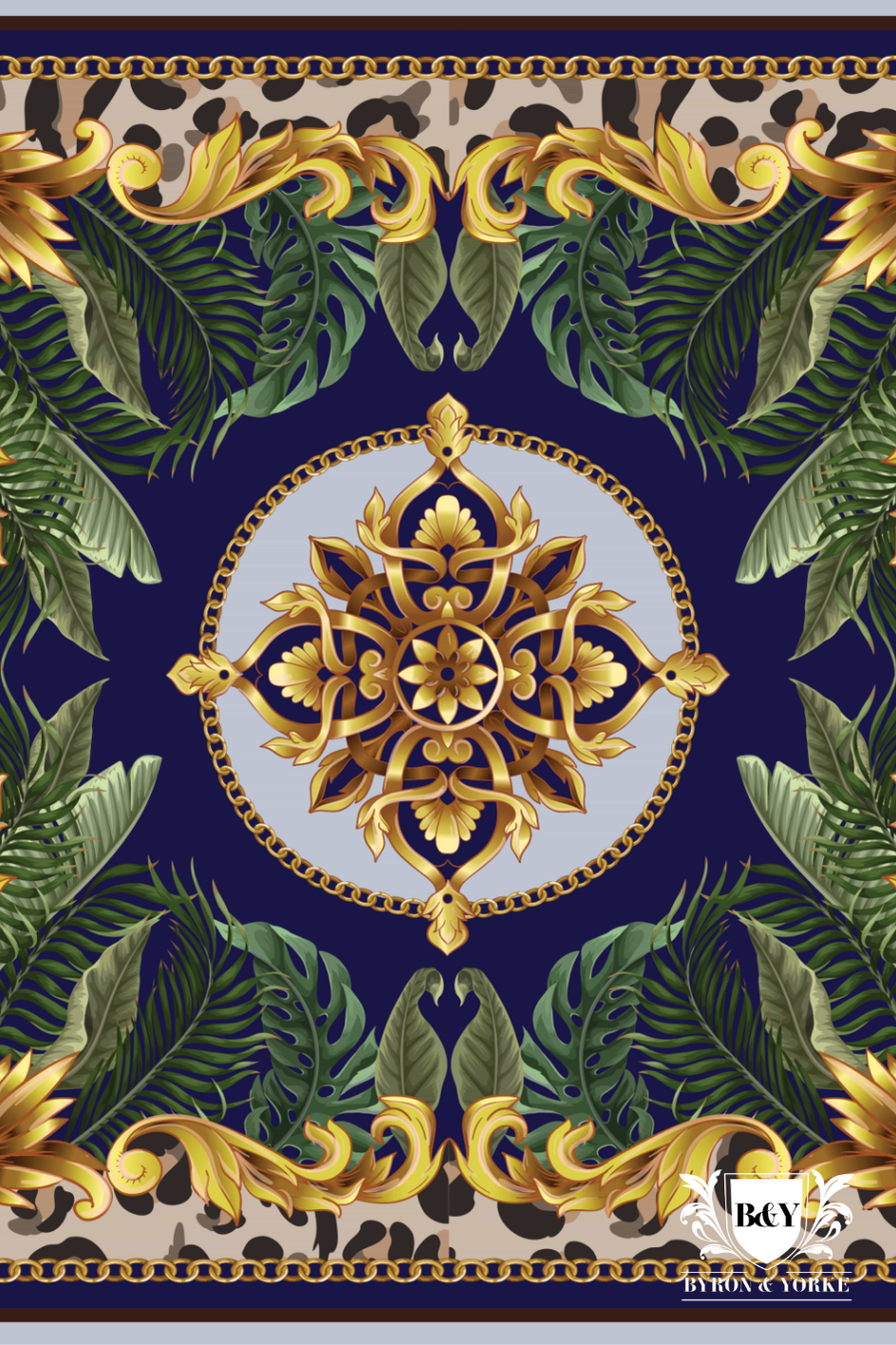 Giftboxed Microfibre Tea Towel Navy Leafy Elegance
