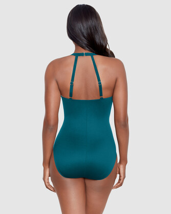 Bling Plunge Neck One Piece Shaping Swimsuit  in Nova Green