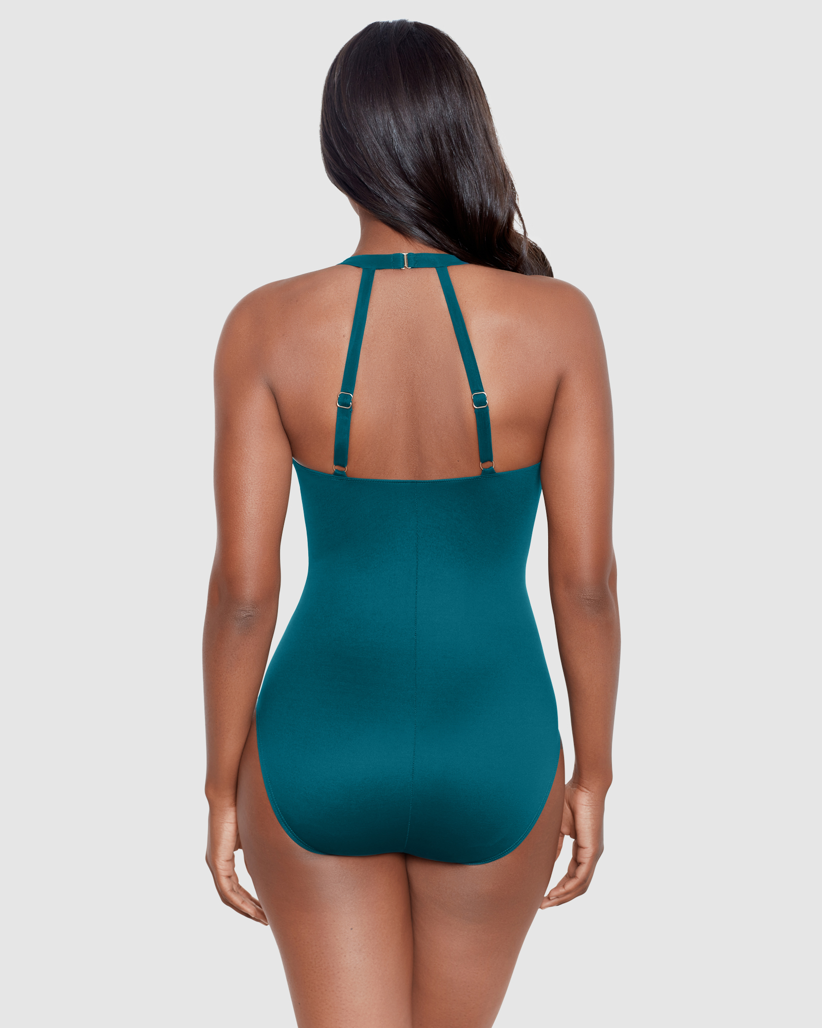 Bling Plunge Neck One Piece Shaping Swimsuit  in Nova Green