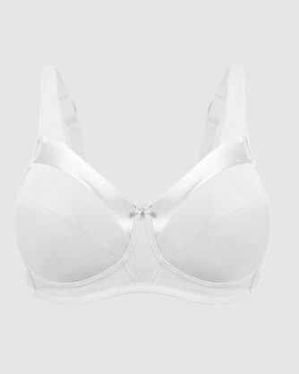 Satin Trim Wirefree Unlined Cotton Bra in White