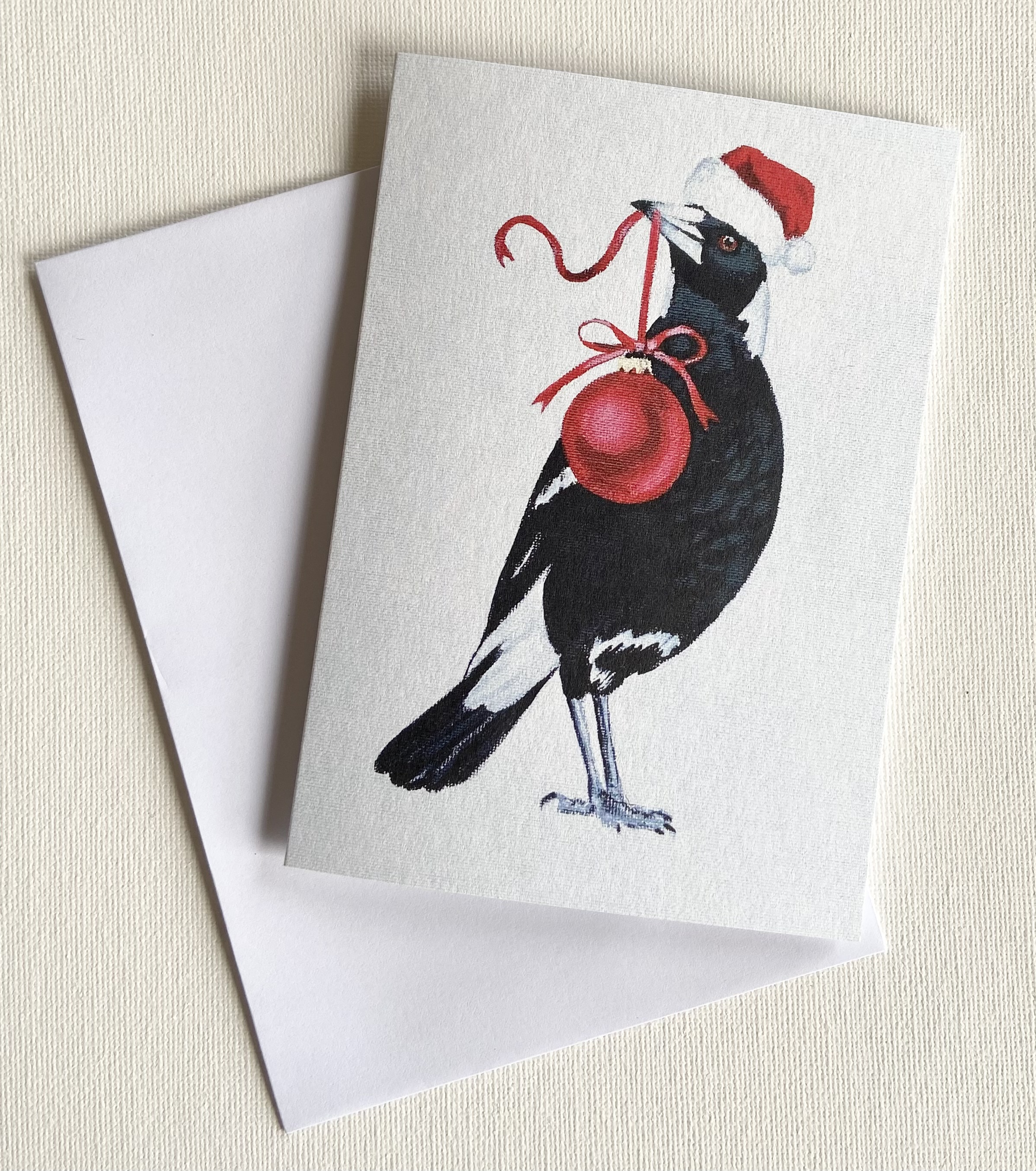 Christmas Magpie with Red Bauble Greeting Card