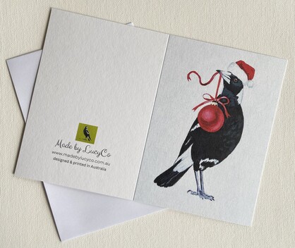 Christmas Magpie with Red Bauble Greeting Card