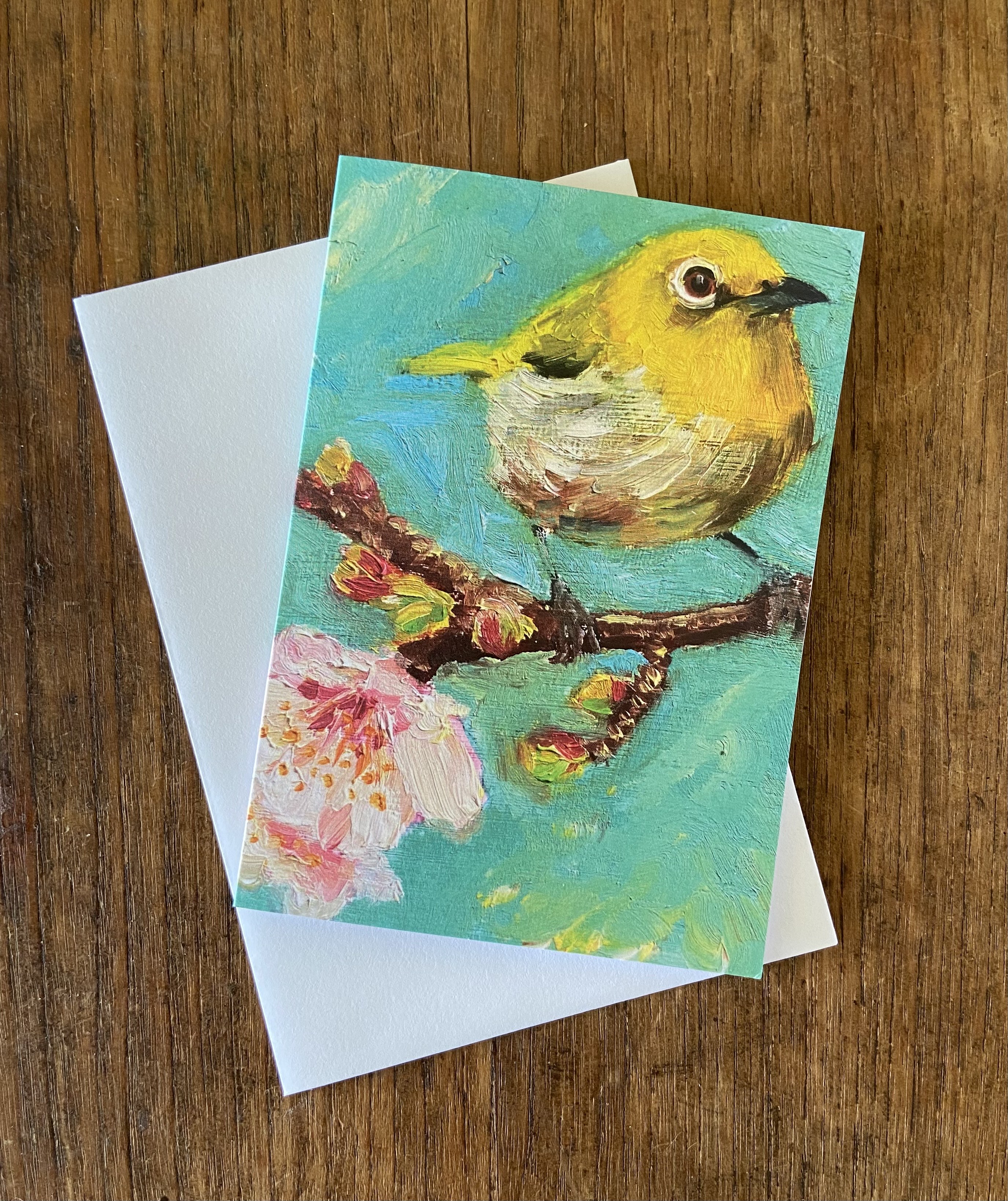 Silvereye & Blossoms Greeting Card