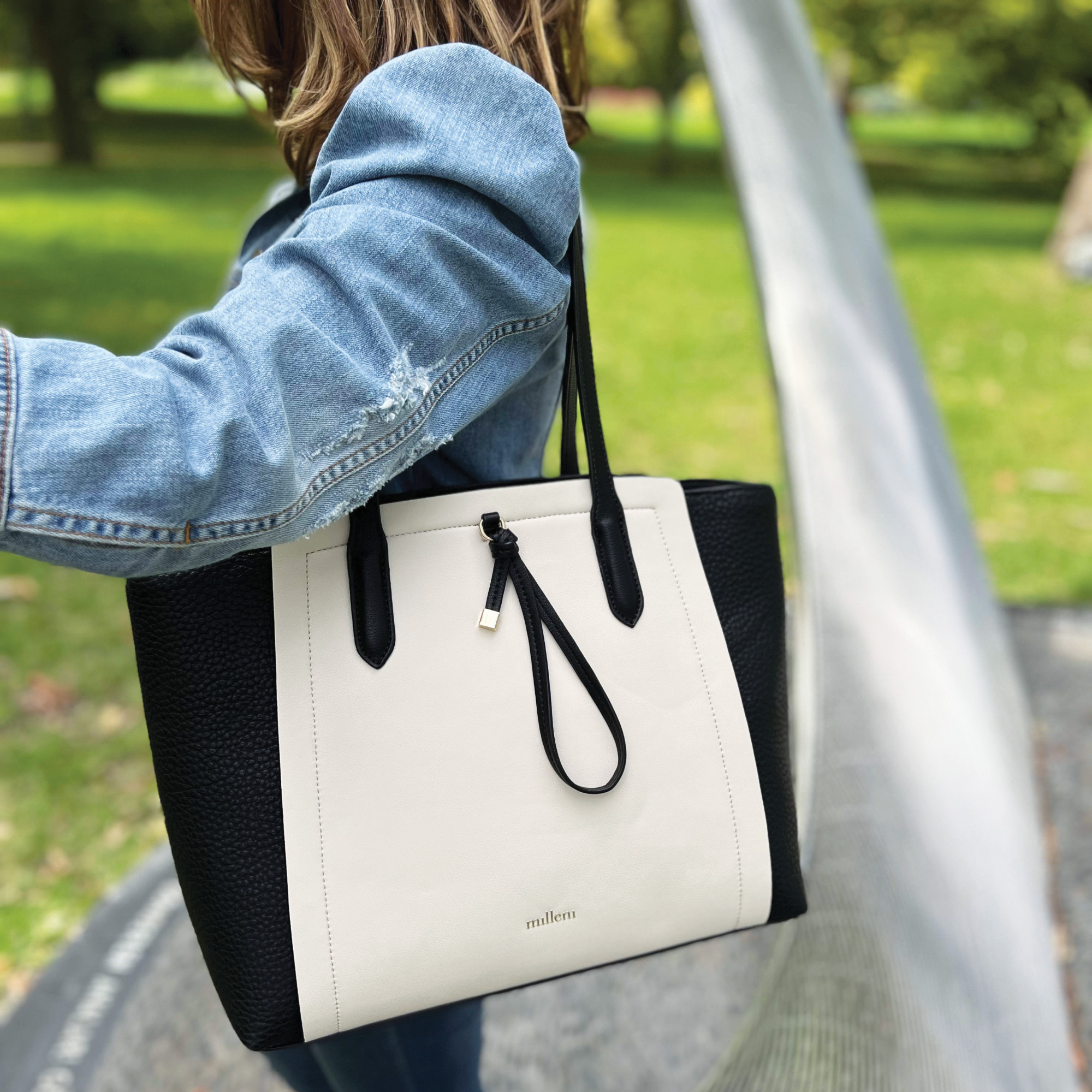 Milleni 2-tone Ladies Fashion Tote Handbag in Beige