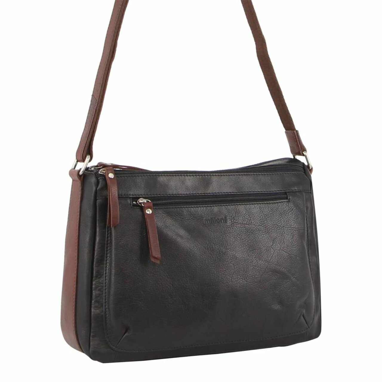 Wholesale Milleni Ladies Nappa Leather CrossBody Bag in BlackChestnut