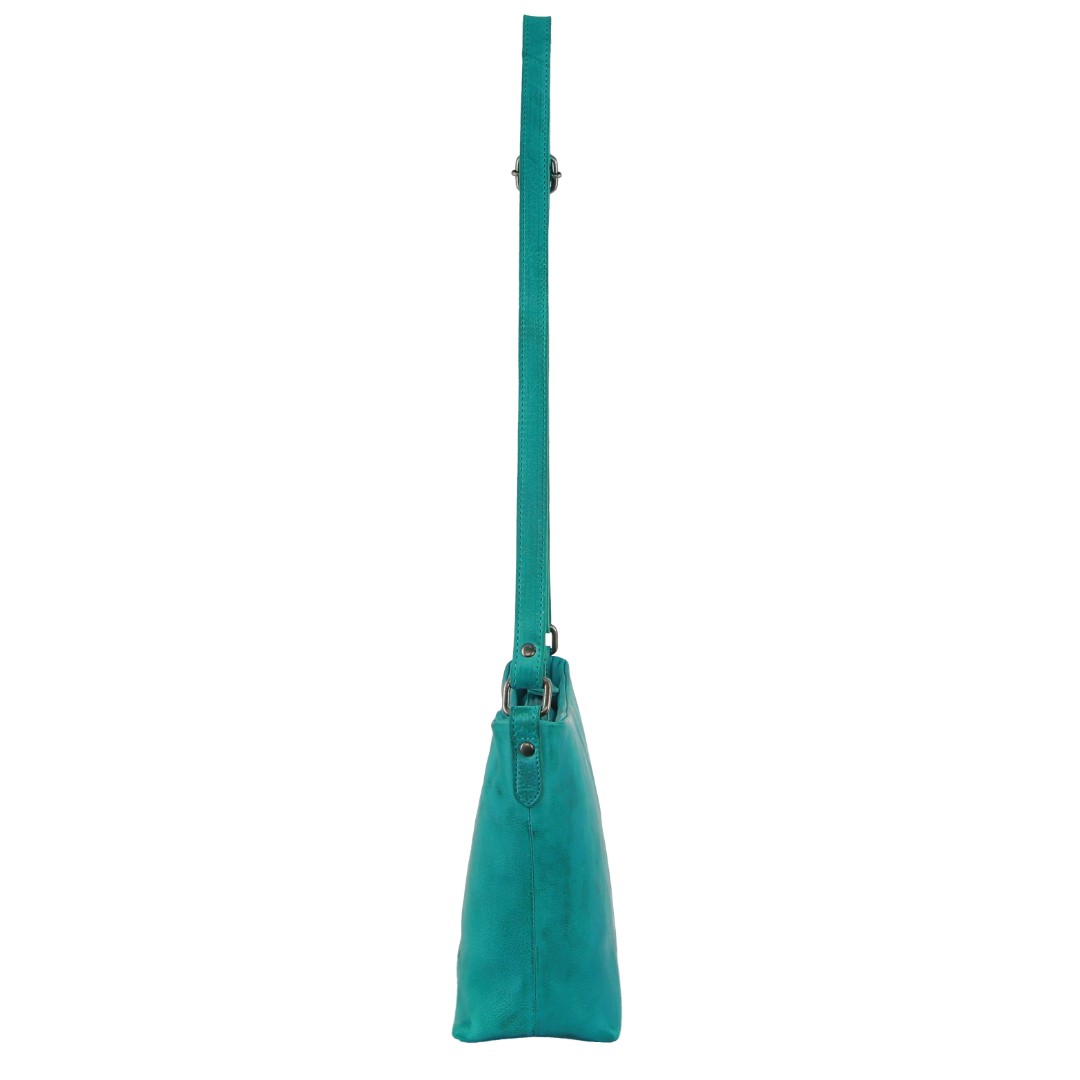 Milleni Ladies Nappa Leather Crossbody Bag in Turquoise