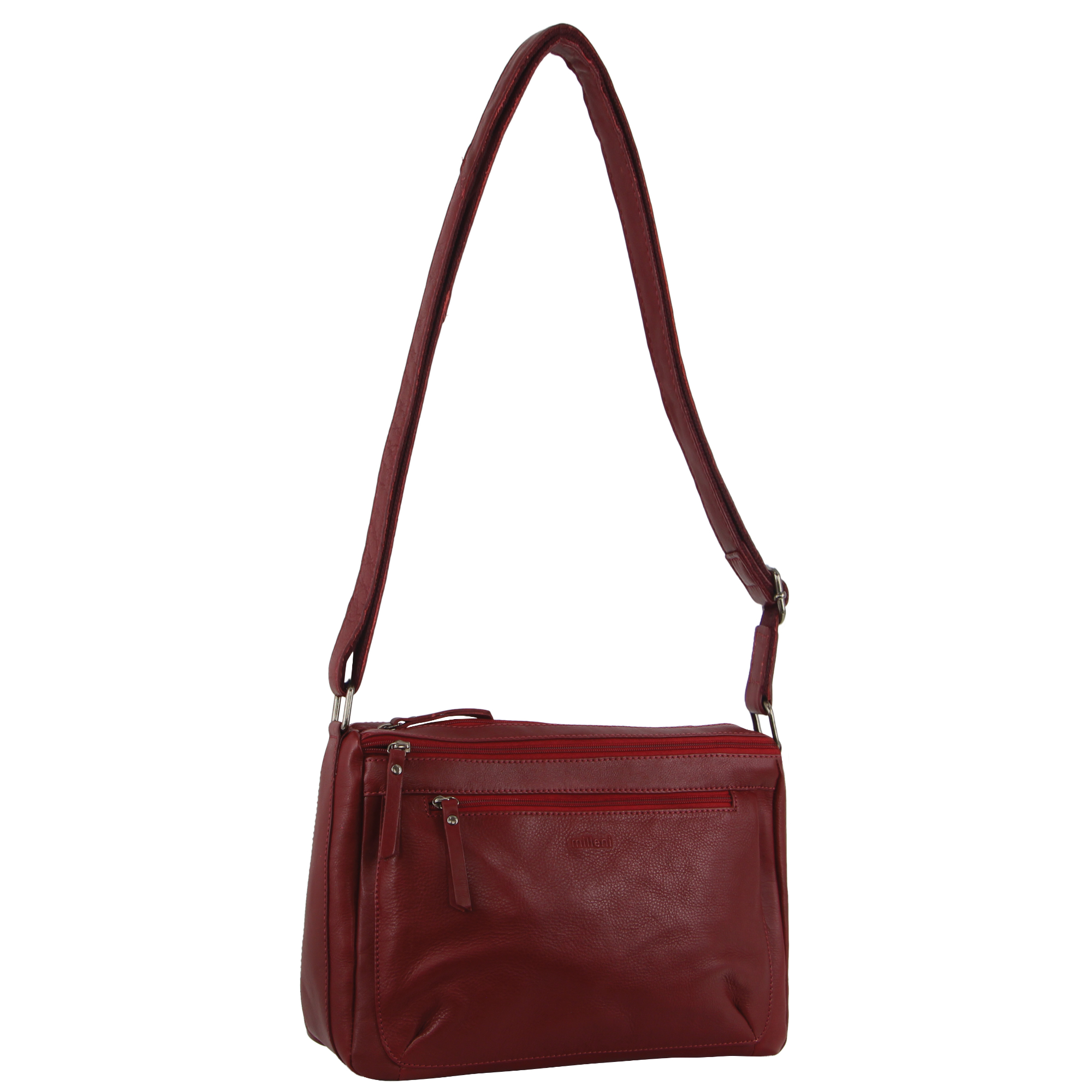 Milleni Ladies Nappa Leather CrossBody Bag in Red
