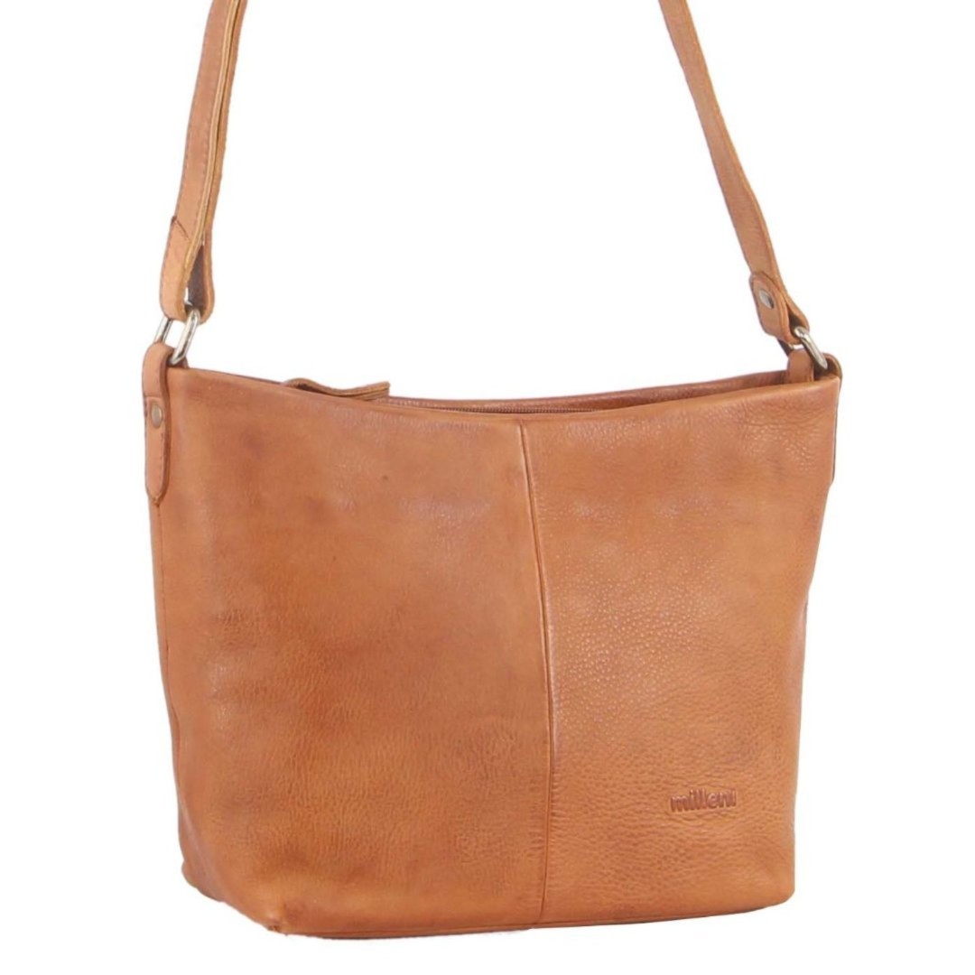 Milleni Ladies Nappa Leather Crossbody Bag in Cognac~1