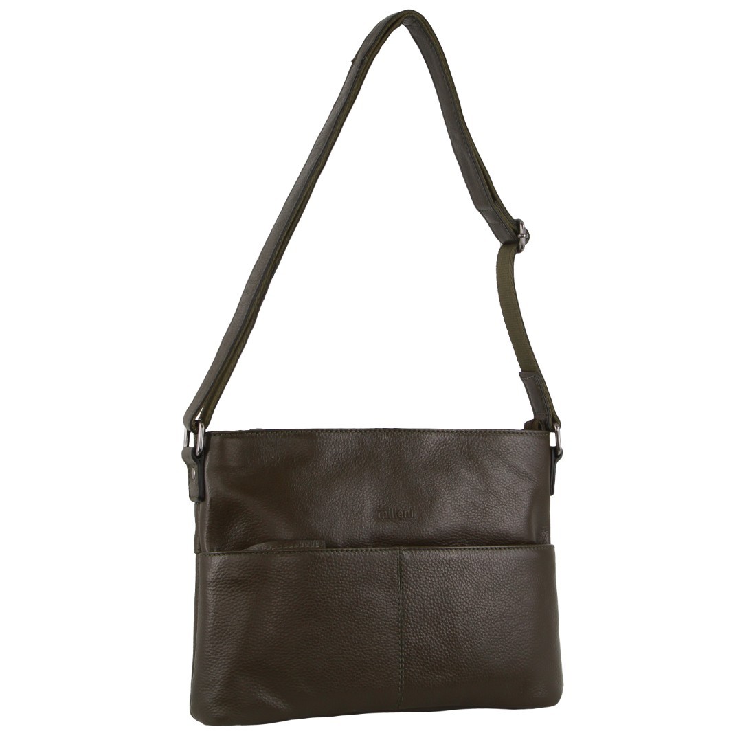Milleni Ladies Nappa Leather Square Cross-Body Bag in Grape Leaf