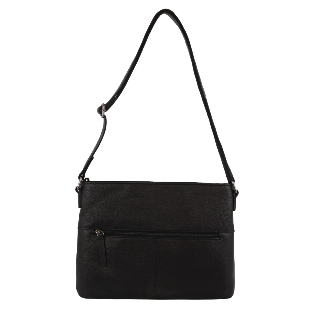 Milleni Ladies Nappa Leather Square Cross-Body Bag in Black