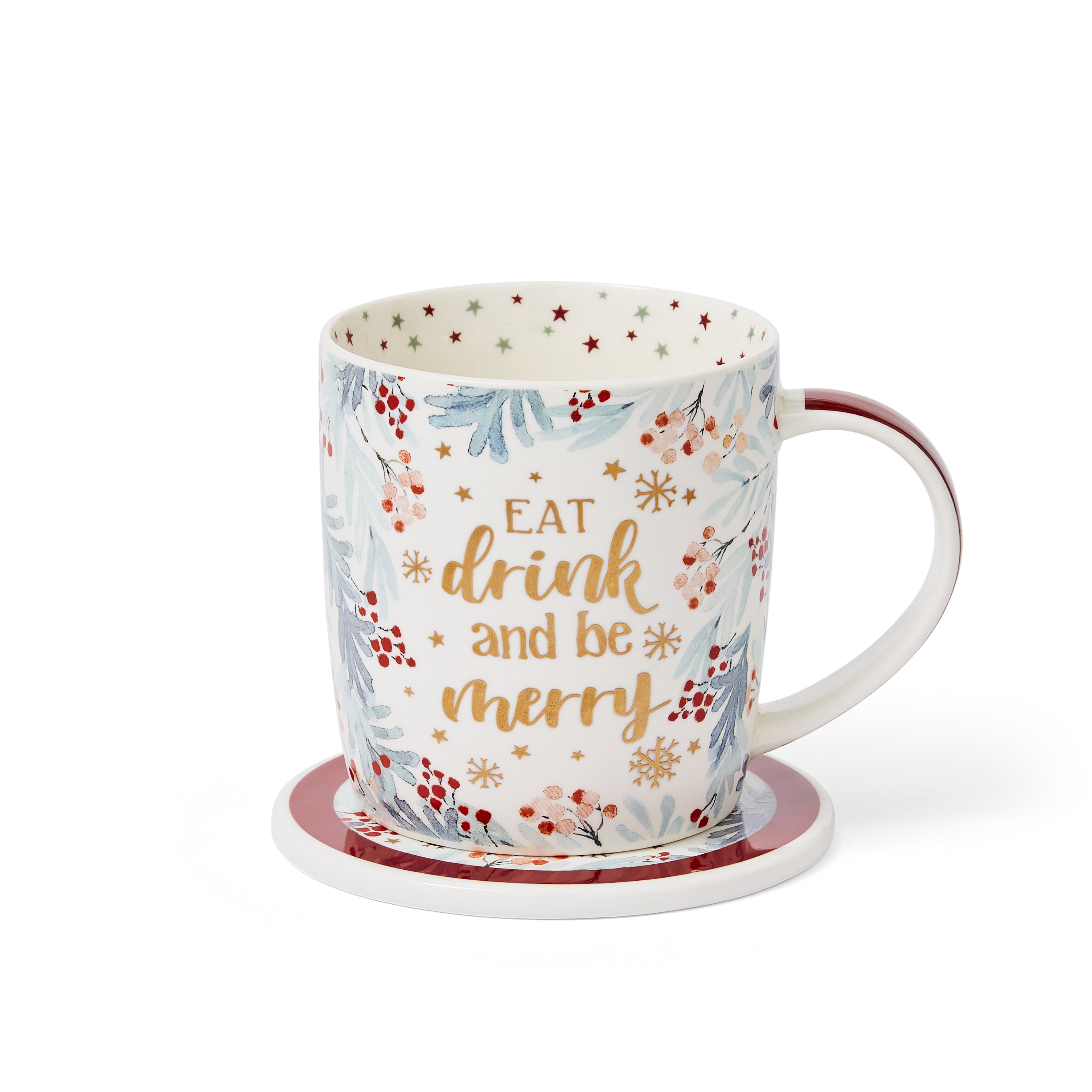 CHRISTMAS MUGS - Eat Drink & Be Merry Barrel Mug and Coaster Set