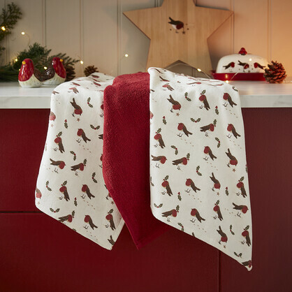 Robin's Retreat - 3 Pack Printed Soft Terry Tea Towel