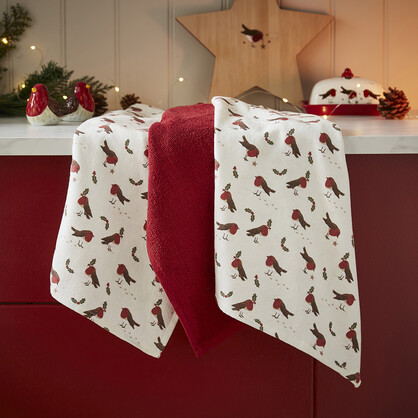 Robin's Retreat - 3 Pack Printed Soft Terry Tea Towel