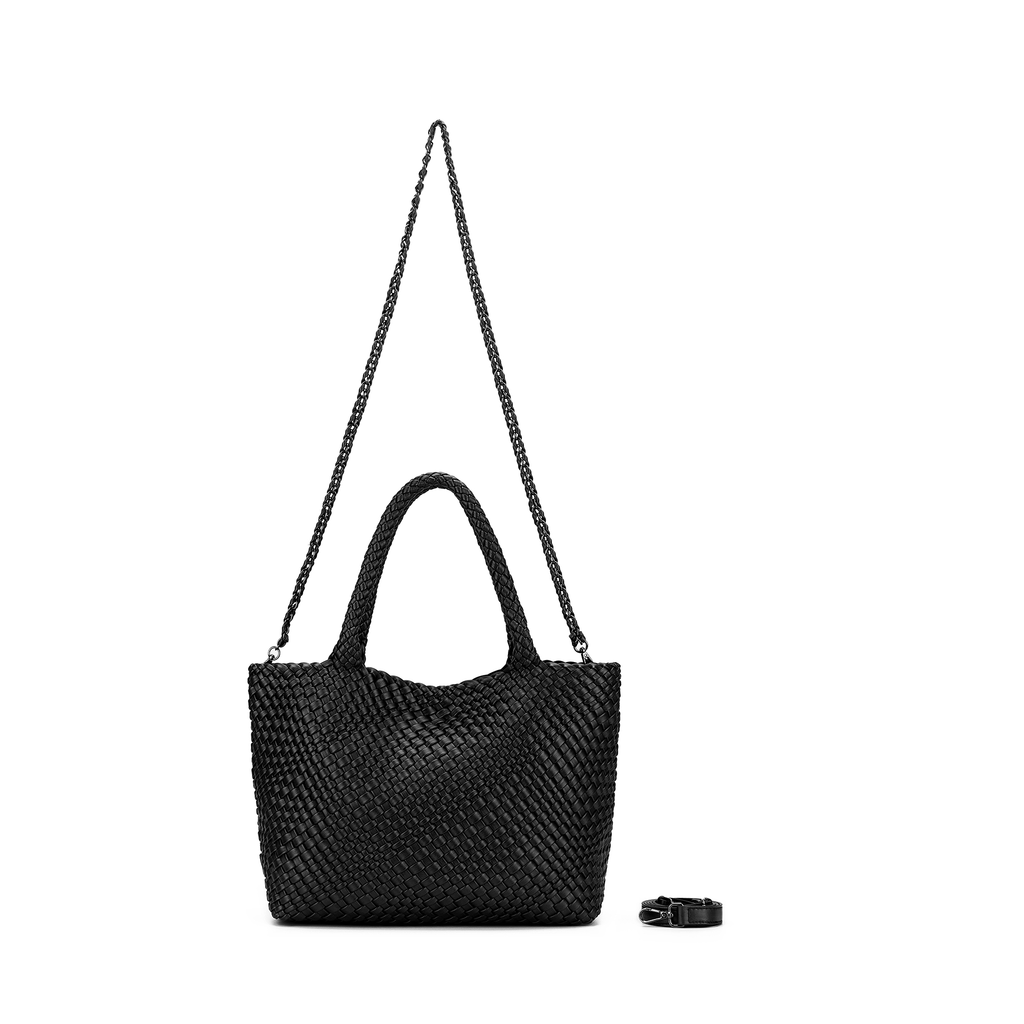 St Moritz Black 2 Piece PU Woven Handbag set
