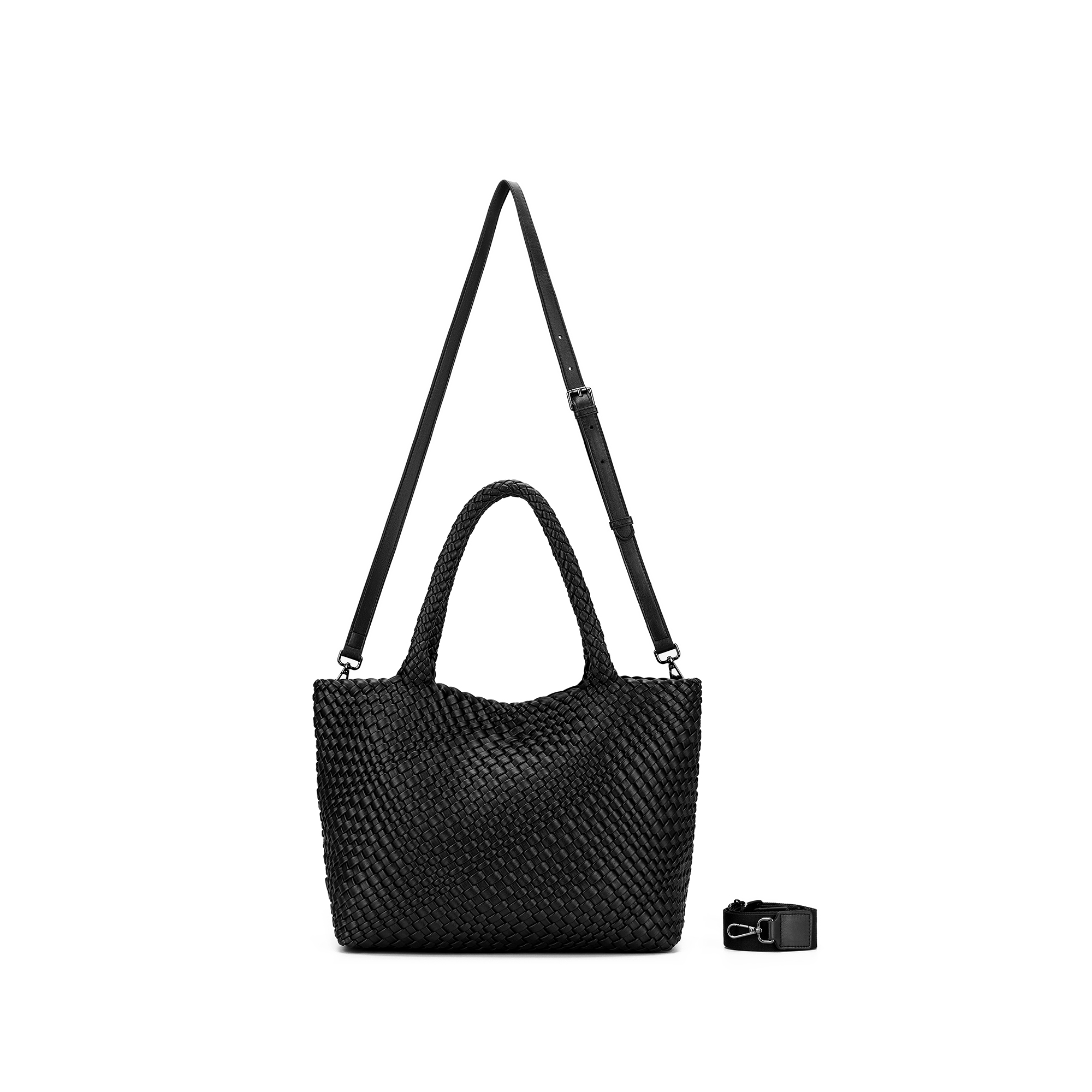 St Moritz Black 2 Piece PU Woven Handbag set