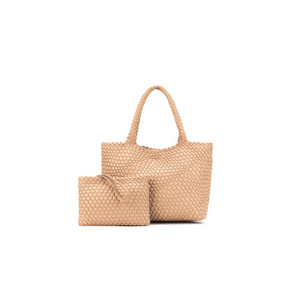 St Moritz Mocha 2 Piece PU  Woven Handbag set