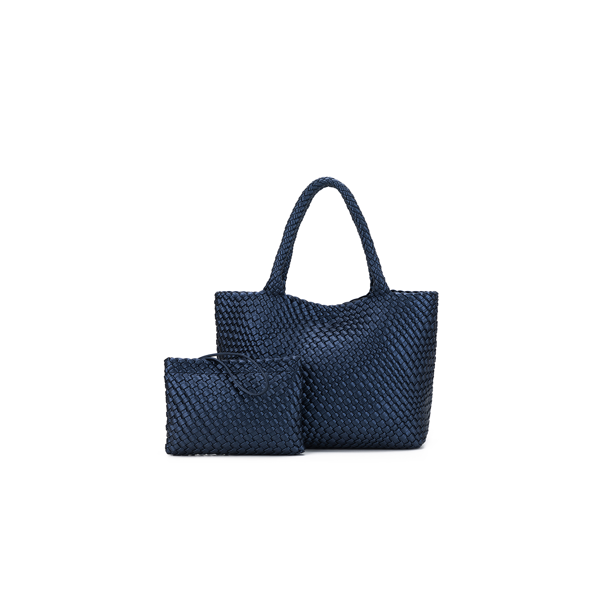 St Moritz Navy 2 Piece PU Woven Handbag set