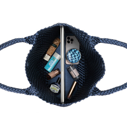 St Moritz Navy 2 Piece PU Woven Handbag set