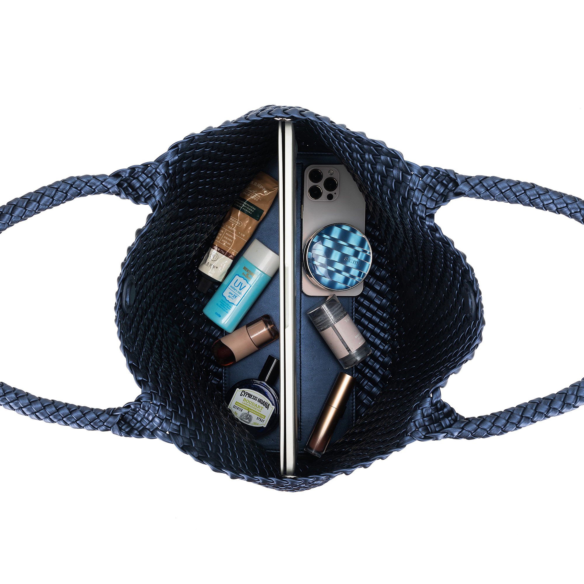 St Moritz Navy 2 Piece PU Woven Handbag set