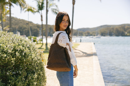 Arielle Chocolate 2 Piece Suedette Top Handle