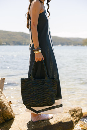 St Moritz Black 2 Piece PU Woven Handbag set