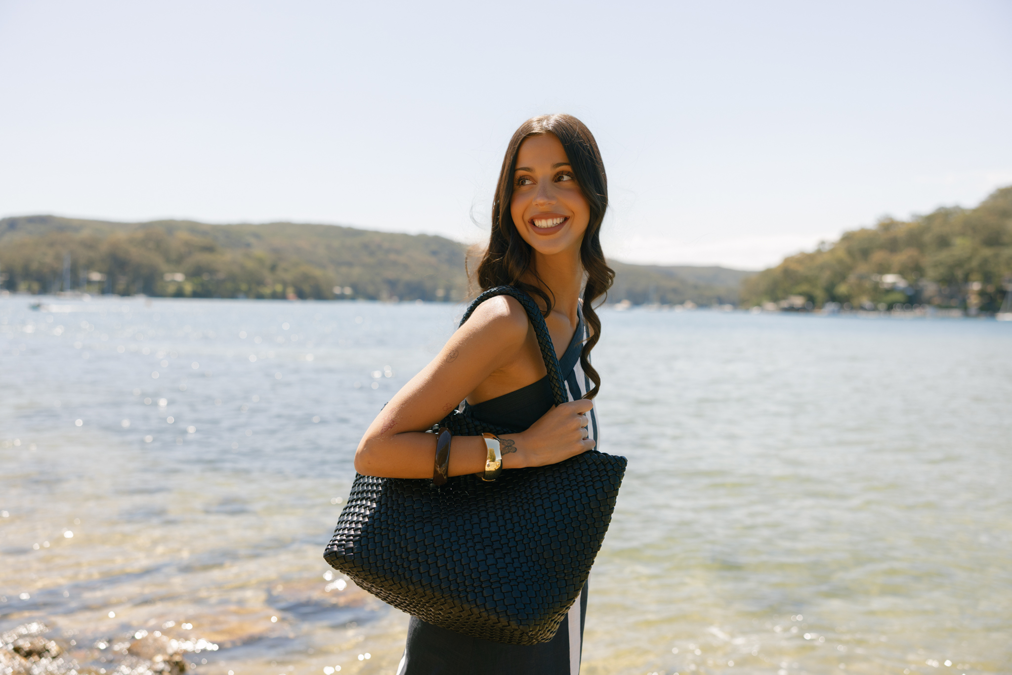 St Moritz Black 2 Piece PU Woven Handbag set