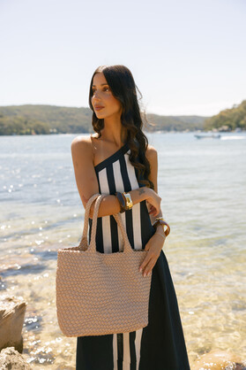 St Moritz Mocha 2 Piece PU  Woven Handbag set