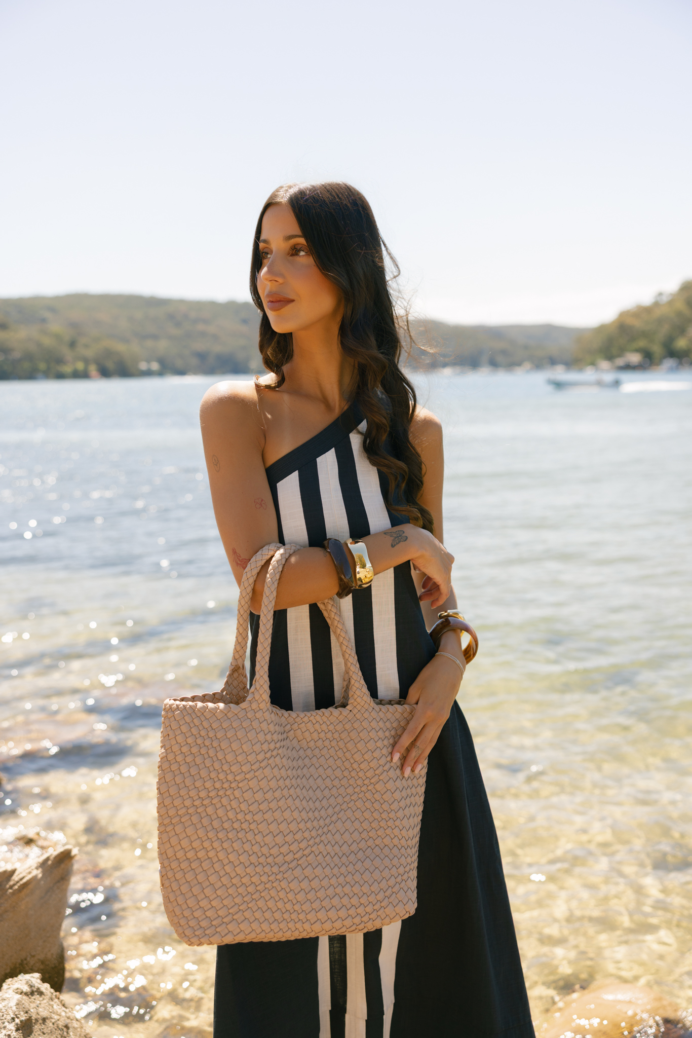 St Moritz Mocha 2 Piece PU  Woven Handbag set