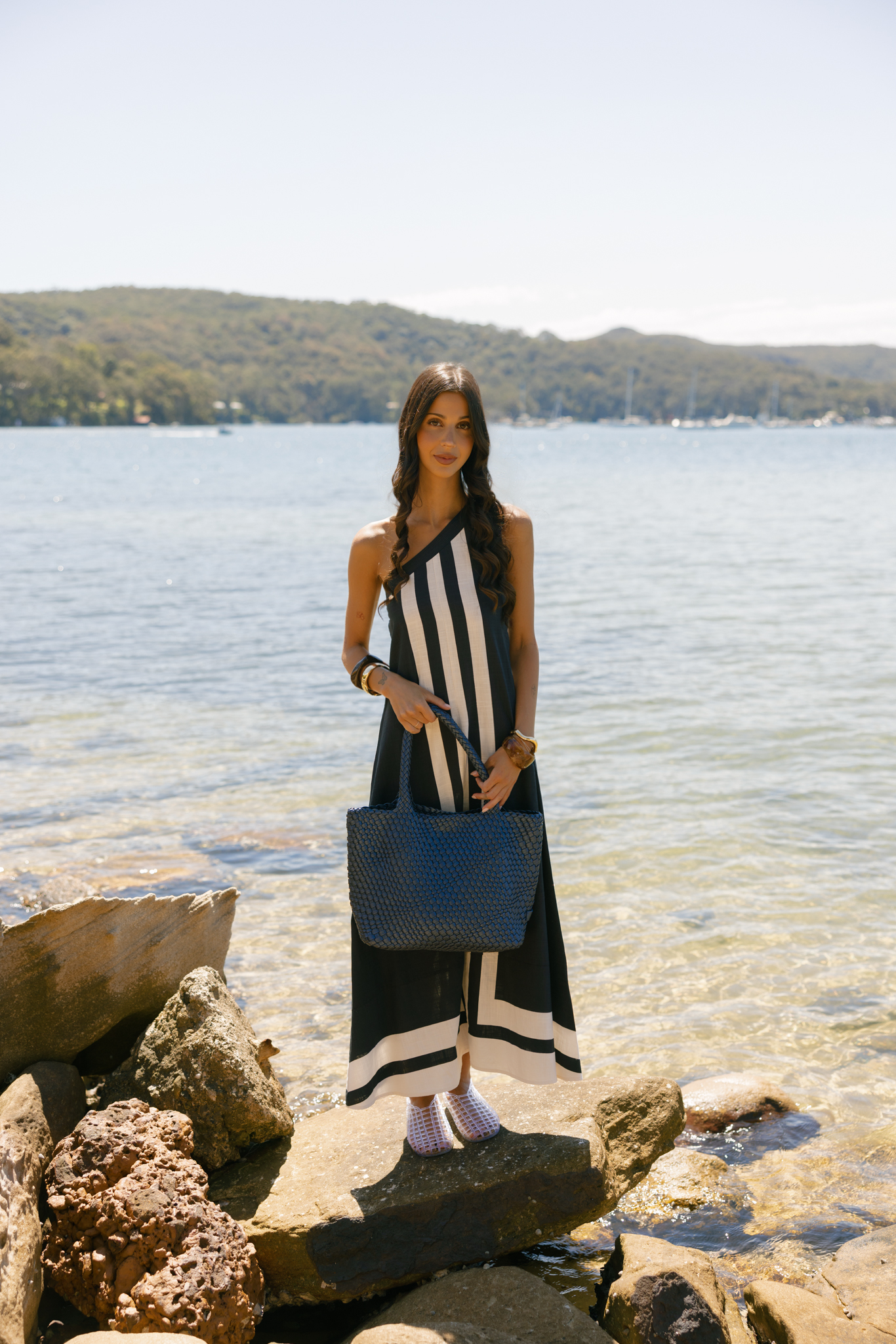 St Moritz Navy 2 Piece PU Woven Handbag set