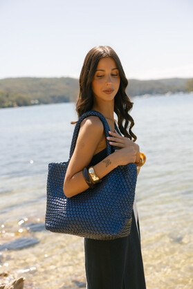 St Moritz Navy 2 Piece PU Woven Handbag set