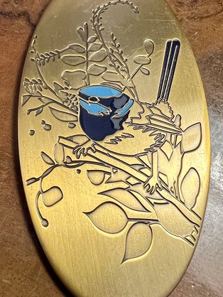 BLUE WREN Solid Brass Keyring w/Enamel