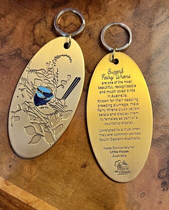 BLUE WREN Solid Brass Keyring w/Enamel