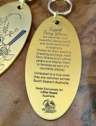 BLUE WREN Solid Brass Keyring w/Enamel
