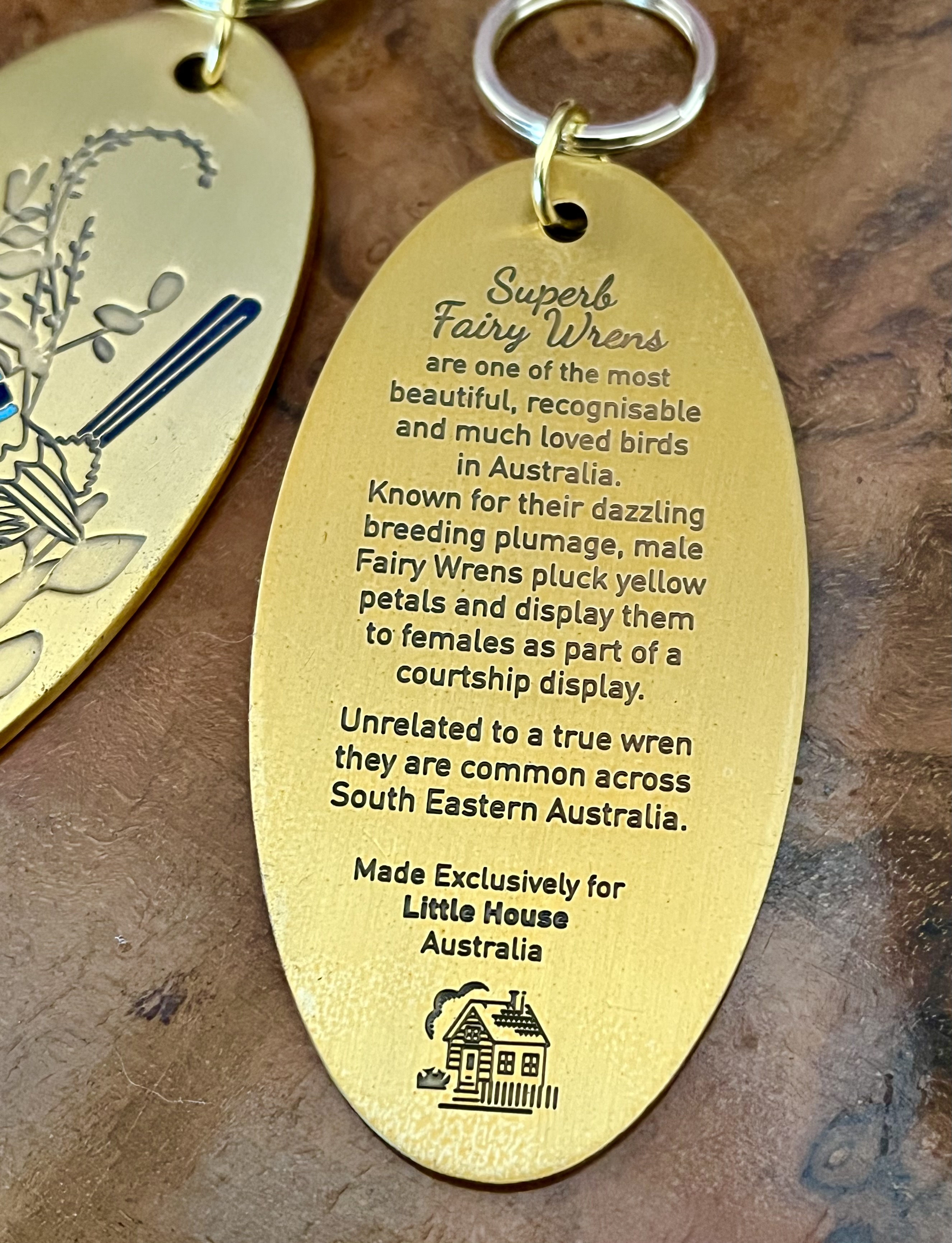 BLUE WREN Solid Brass Keyring w/Enamel